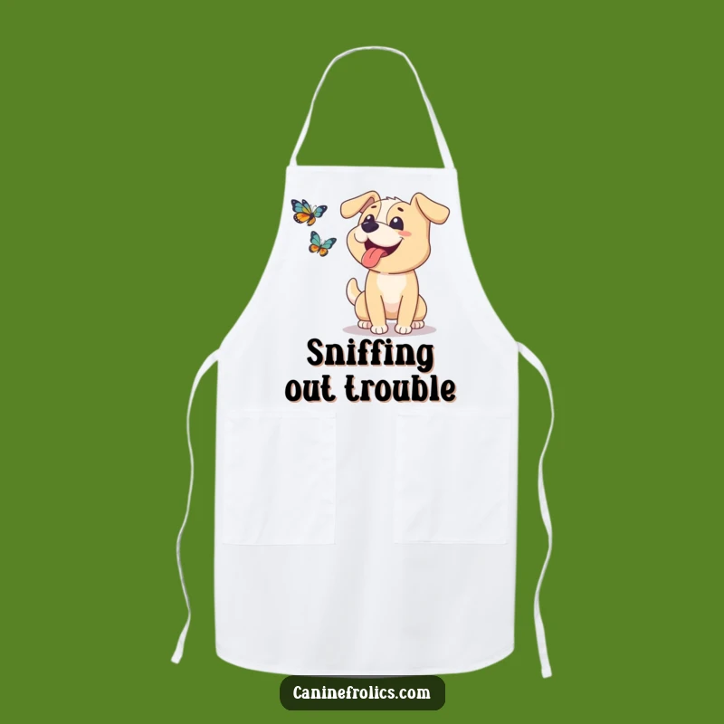 Funny Dog Apron: Tongue Out Pup Butterfly Chase, Hilarious Kitchen Attire Gift