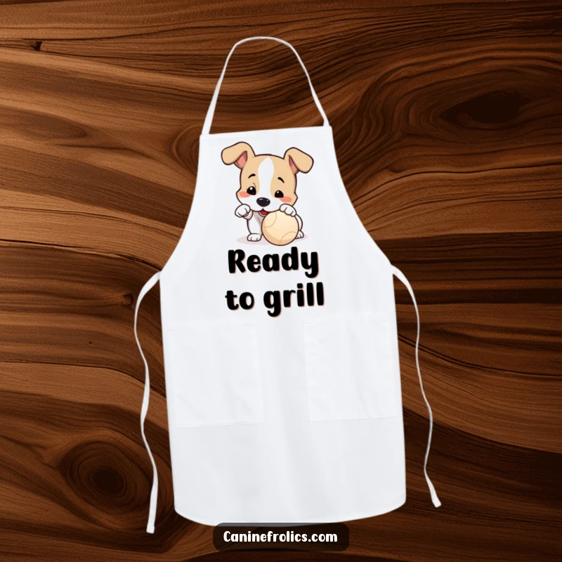Funny Apron: A dog playfully nudges a ball with its nose, ready to start a fun and delicious culinary game.