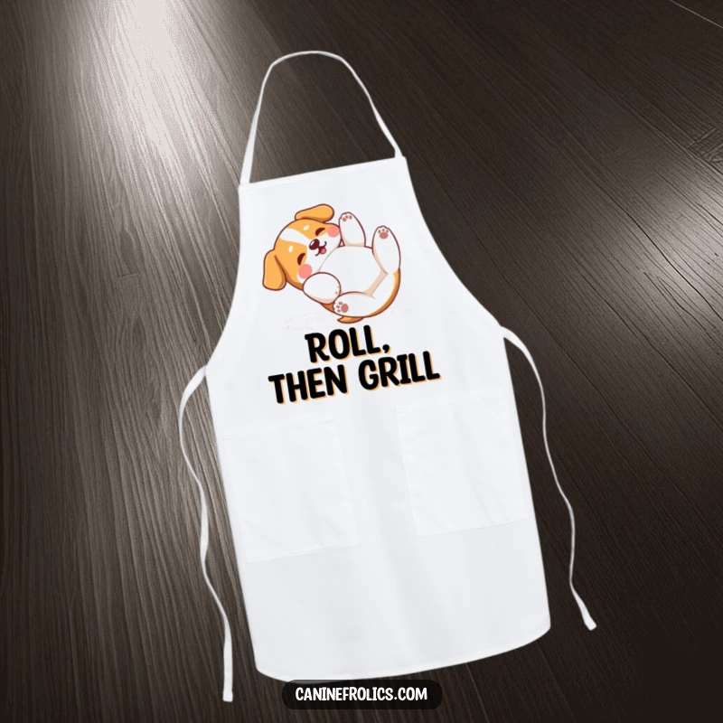 Funny Dog Apron: A dog rolling on its back with paws batting the air, bringing a sense of playful chaos and joy to the kitchen.