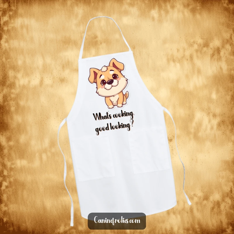 Funny Dog Apron: Goofy dog character with a curious head cock, perfect for kitchen fun and protecting clothes.