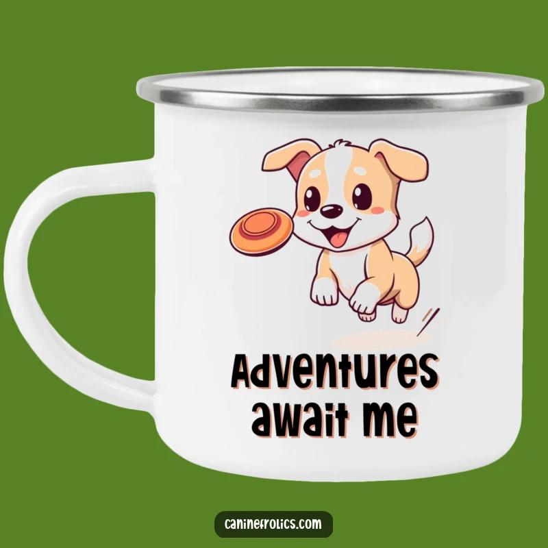 Funny Dog Frisbee Camping Mug: Wagging Tail Adventure Gift
