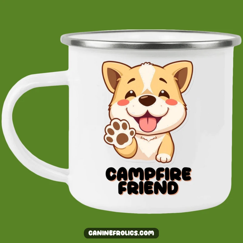 Funny Paw-Giving Dog Camping Mug: Happy Outdoor Pup Handshake Cup
