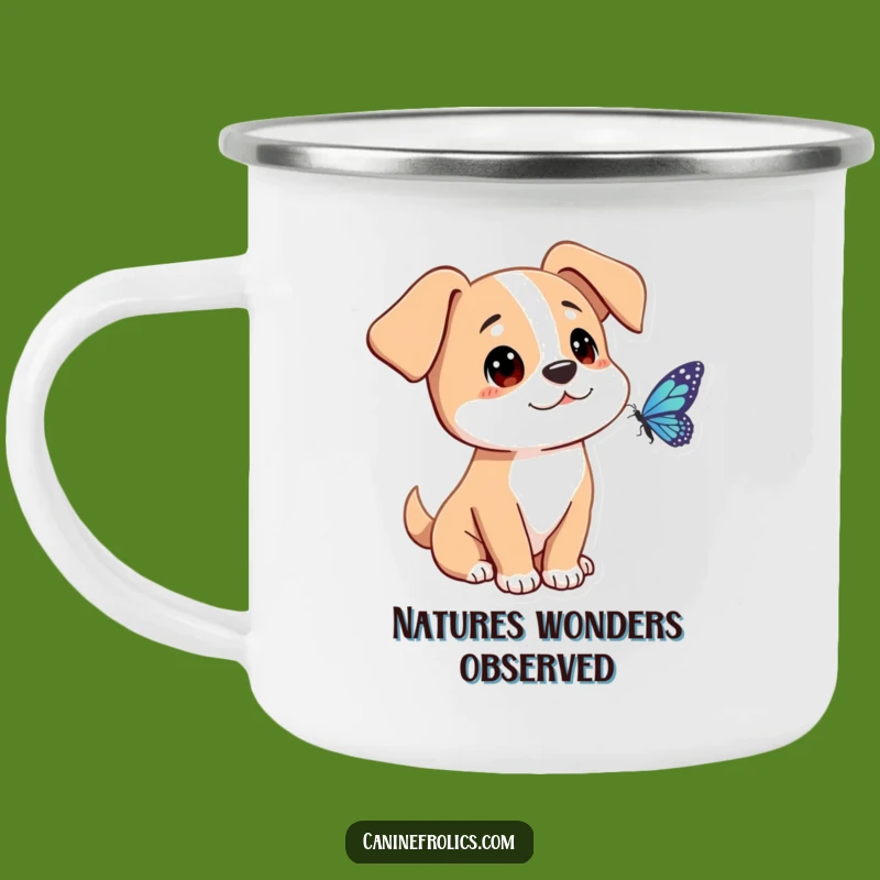 Durable Curious Dog Butterfly Camping Mug: Sip With Wonder