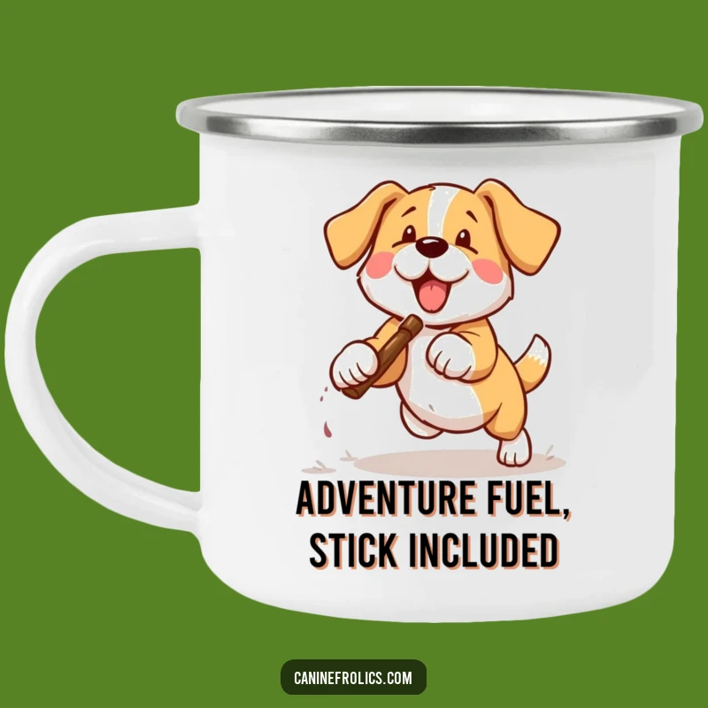 Enamel Funny Dog Fetching Stick Camping Mug: Adventure-Ready Hilarious Dog Gift!