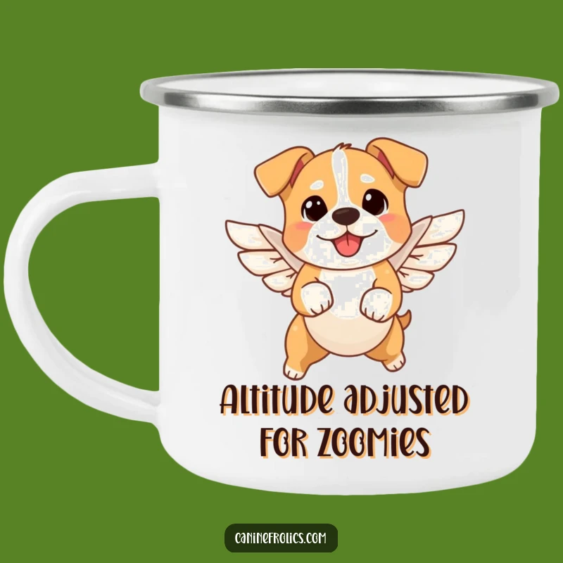Funny Angel Dog Camping Mug - Durable Flying Pup Enamel Cup, Gift