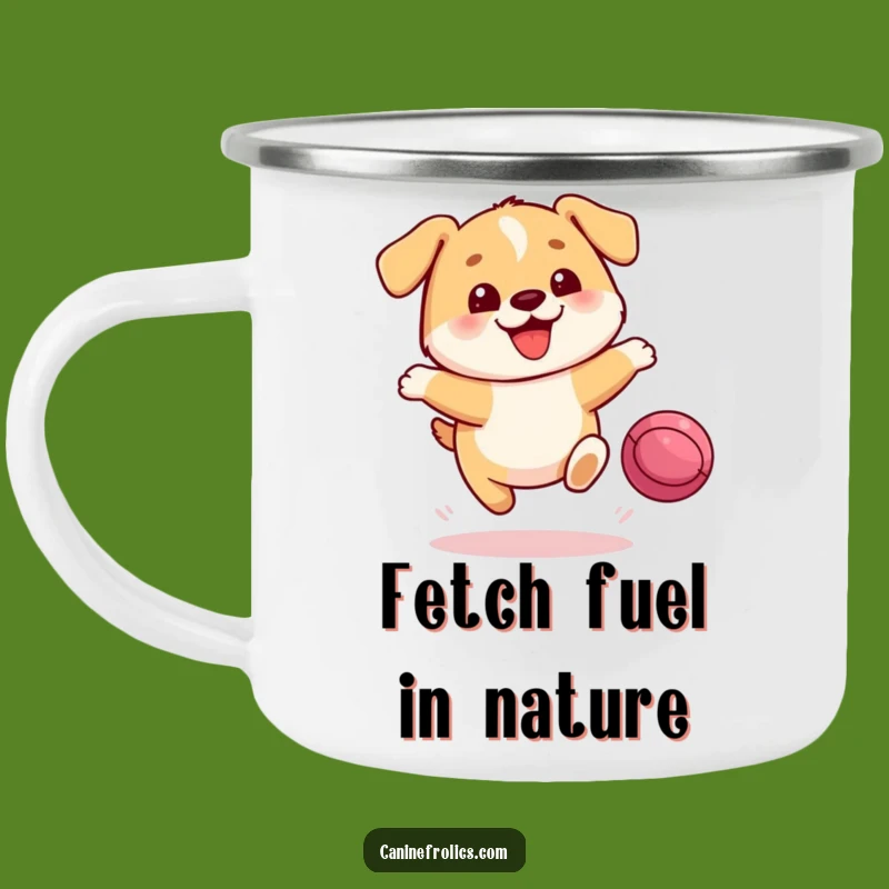 Funny Dog Camping Mug: Joyful Pup Ball Chase - Outdoor Adventure Gift