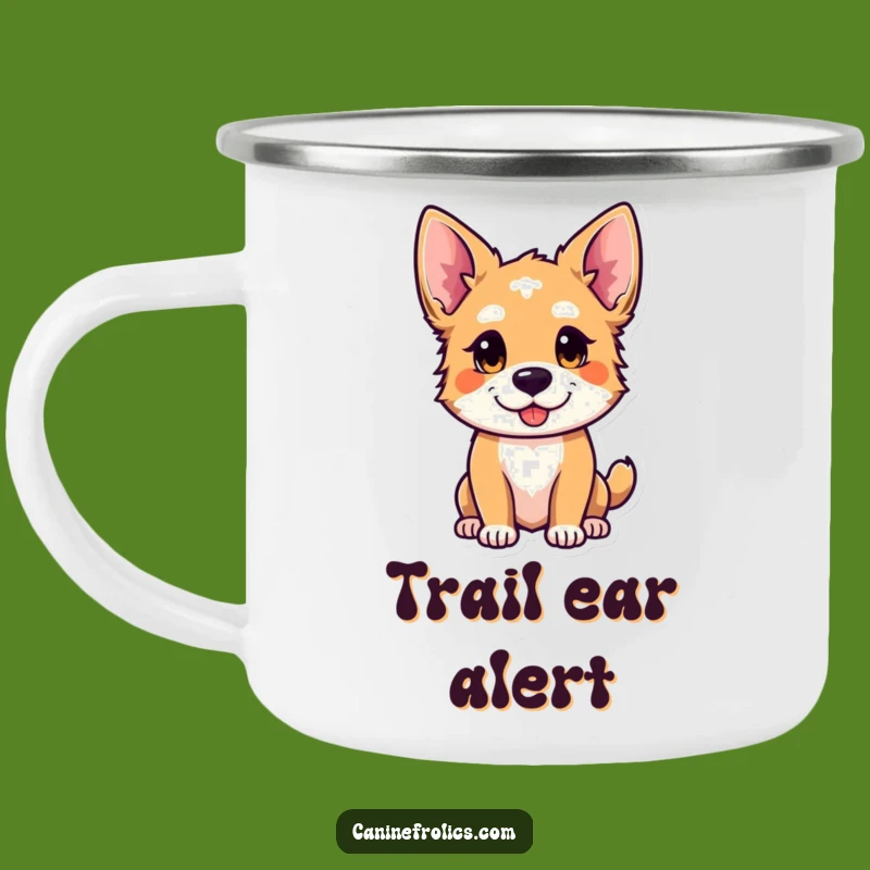 Funny Enamel Camping Mug - Curious Dog Ears Perked for Adventure