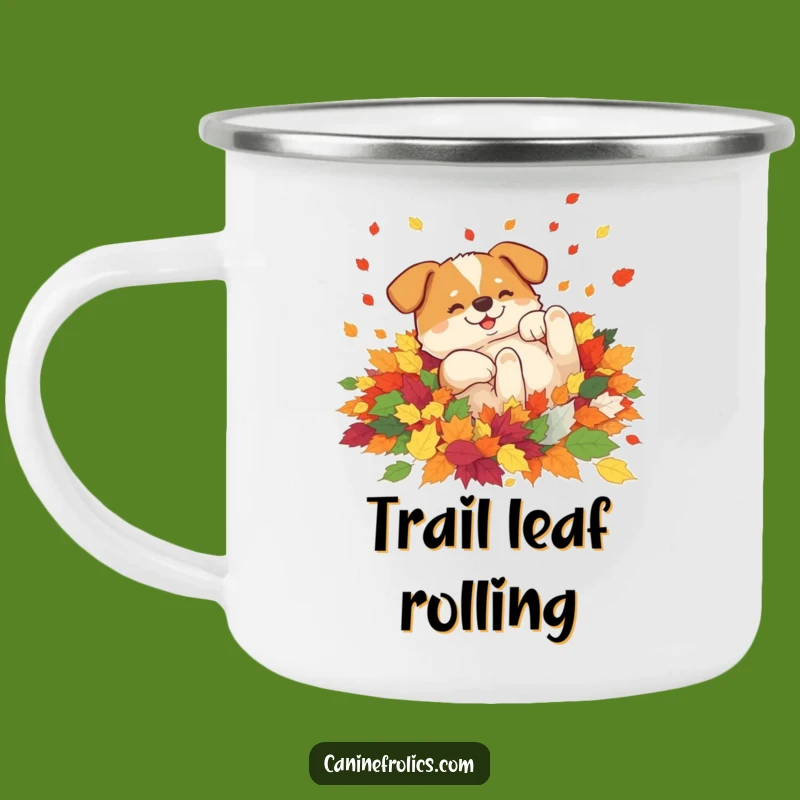 Funny Rolling Dog Leaves Camping Mug: Outdoor Autumn Fun, Durable Humorous Cup
