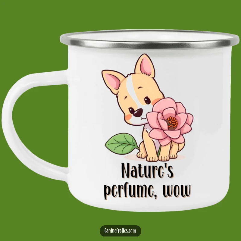 Funny Curious Dog Flower Camping Mug A Gift For Outdoor Explorers