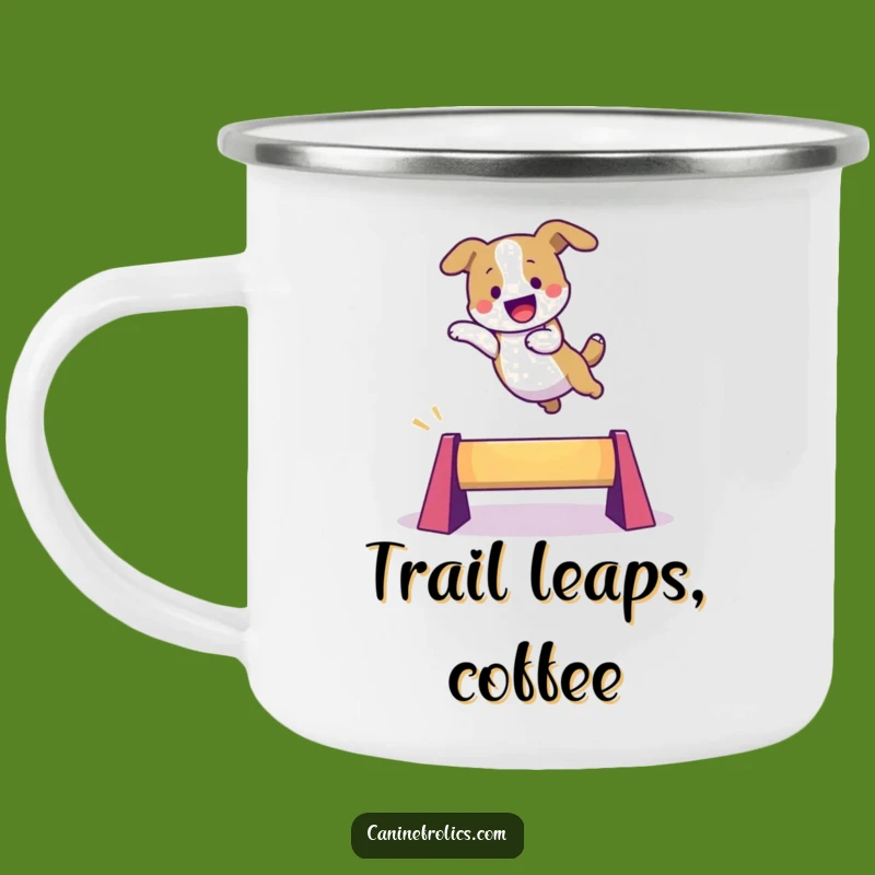 Rugged Funny Leaping Dog Camping Mug: Adventure Awaits!