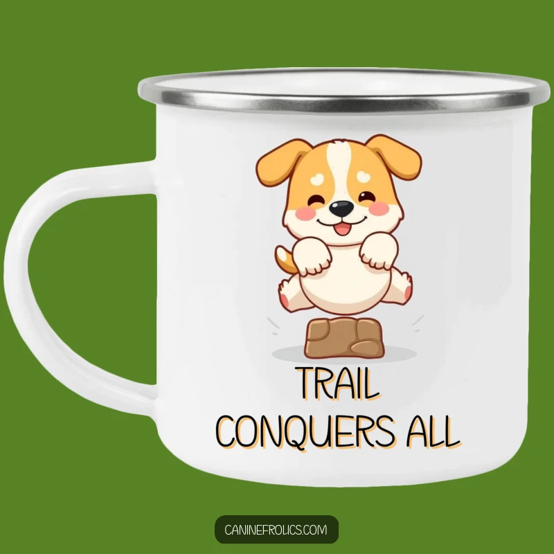 Funny Dog Leaping Camping Mug: Adventure Dog Jump Art, Rugged & Funny Gift for Outdoors