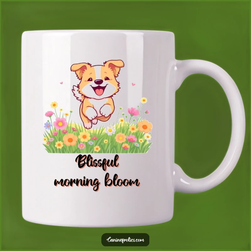 Funny Dog Flower Field Mug: Joyful Bounding Dog Gift