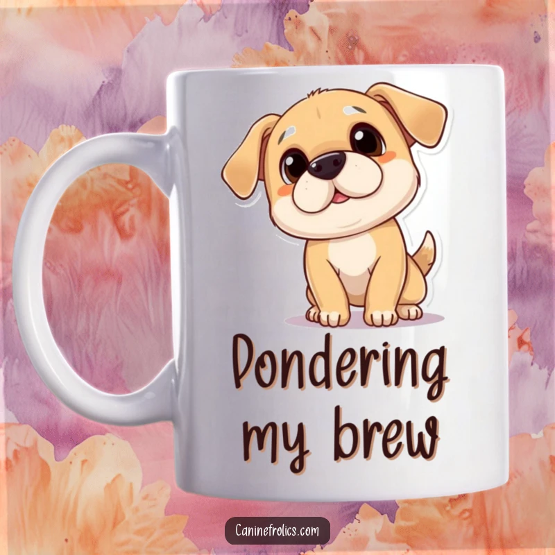 Funny mug showcasing a playful dog tilting its head, displaying a wonderfully curious and endearing expression with perky ears.