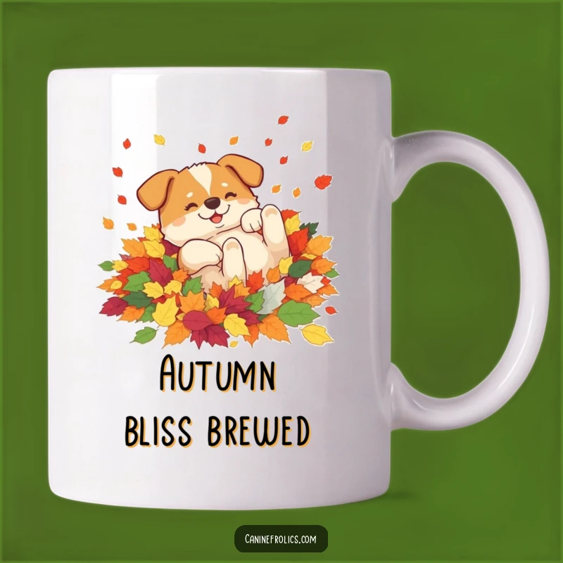 Funny Rolling Dog Leaves Mug: Autumn Joy Pup, Hilarious Fall Gift