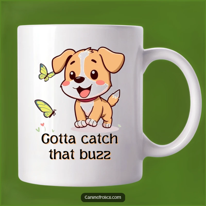 Funny Dog Butterfly Chase Mug: Happy Pup's Playful Pursuit, Gift