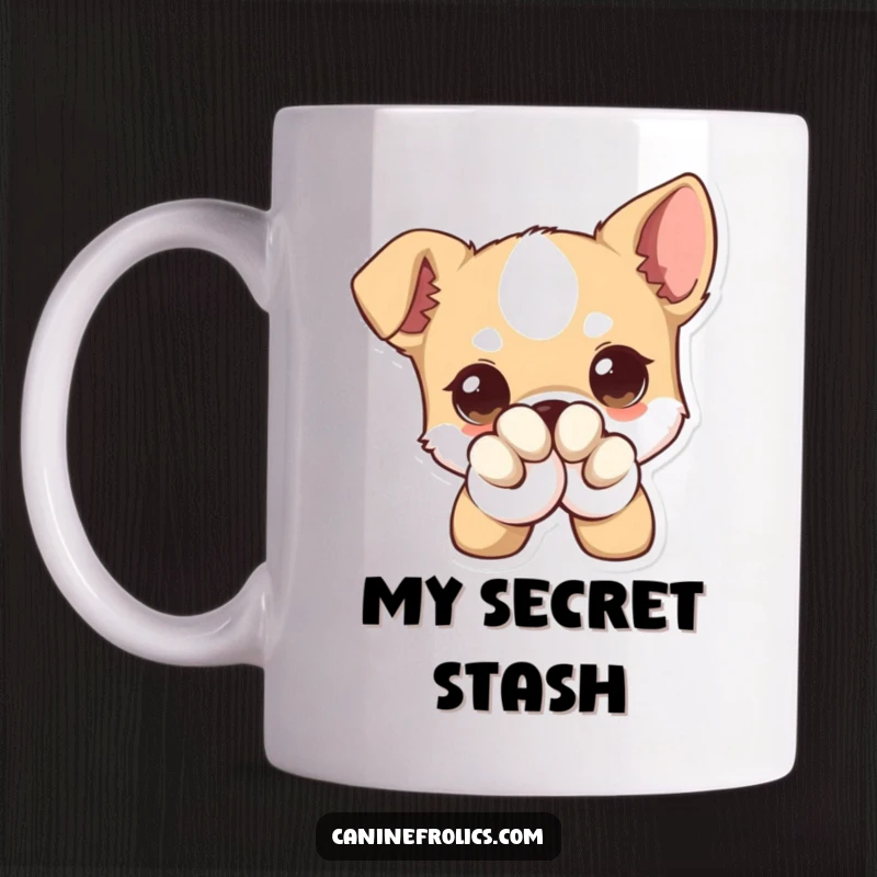 Funny Big Eyed Dog Mug, a cute canine with huge eyes winking playfully behind its paw, bringing comic relief to your beverage.