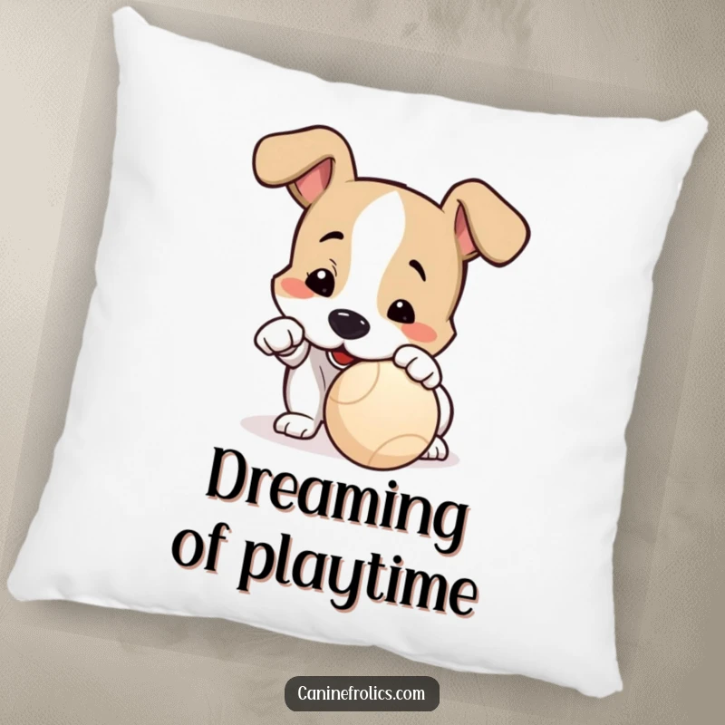 Funny Pillow: A dog playfully nudges a ball with its nose, eyes bright with anticipation and a hint of mischievous fun.