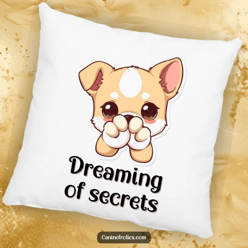 Funny Dog Pillow, a soft cushion featuring a dog with oversized eyes winking sweetly from behind its paw, bringing warmth and humor.