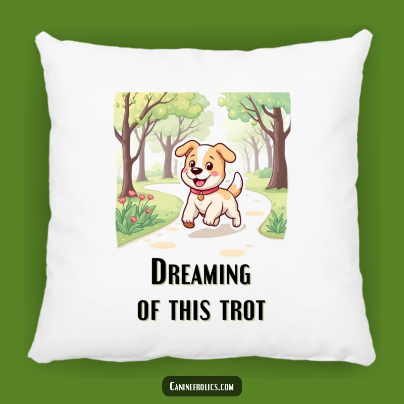 Funny Dog Pillow: Bouncy Pup Trotting Park Path, Comfy & Characterful Decor