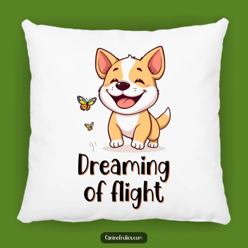 Funny Dog Grin Pillow: Soft Butterfly Chase Cushion, Comfy & Funny Gift for Dog Lovers