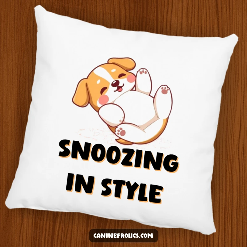 Funny Dog Pillow: A dog blissfully rolling on its back, paws playfully batting the air, conveying a sense of utter joy and relaxation.