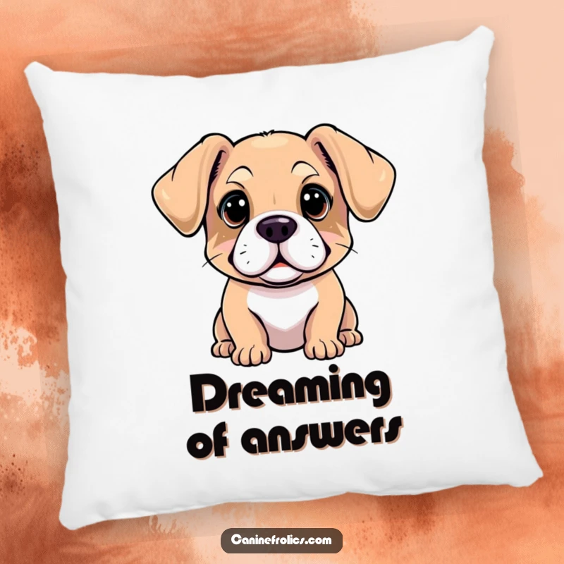 Funny pillow with a cute dog whose ears are forwardly flopped, enhancing its sweet and inquisitive expression, perfect for comfort.