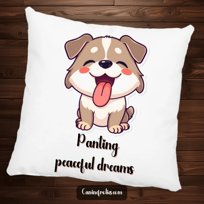 Funny pillow featuring a dog with its tongue out, panting happily, offering comfort and a dose of pure joy.