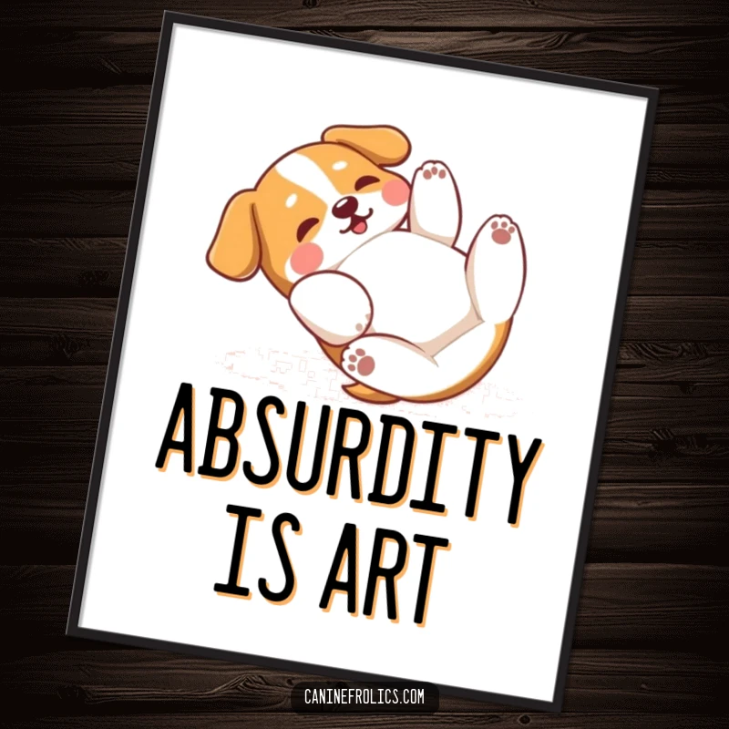 Funny Dog Digital Art Print: A dog joyfully rolling on its back, paws playfully batting the air, radiating pure happiness and silly abandon.