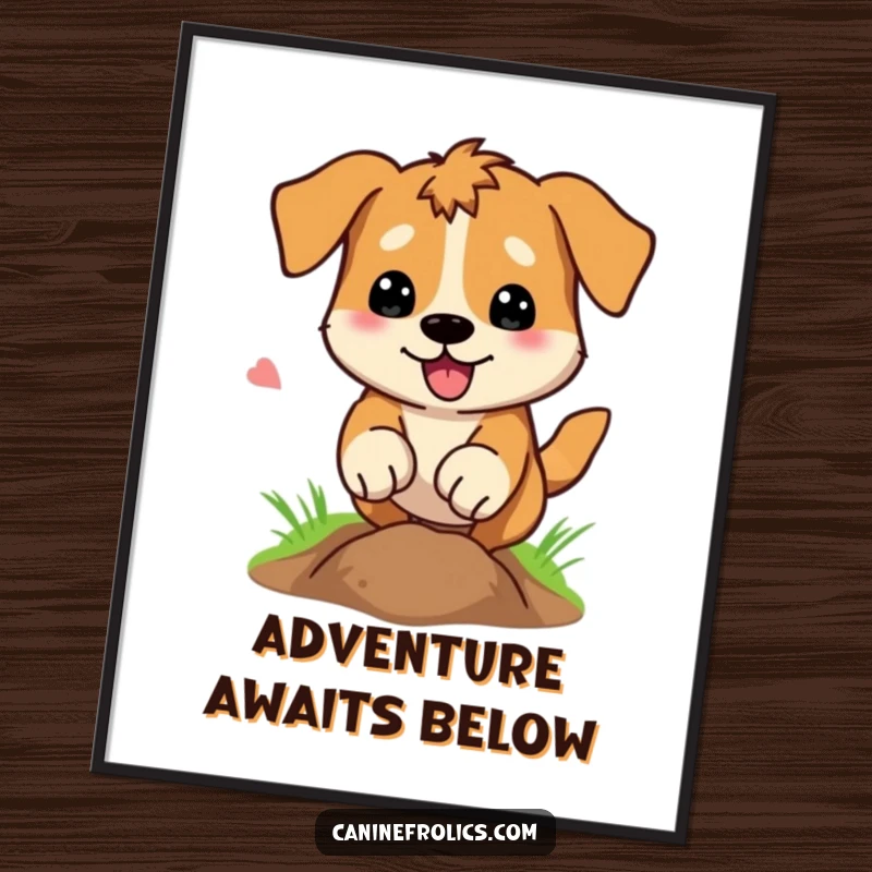 Funny Digital Art: A dog is depicted in a state of hilarious, focused action, digging with paws flying in a comical pursuit.