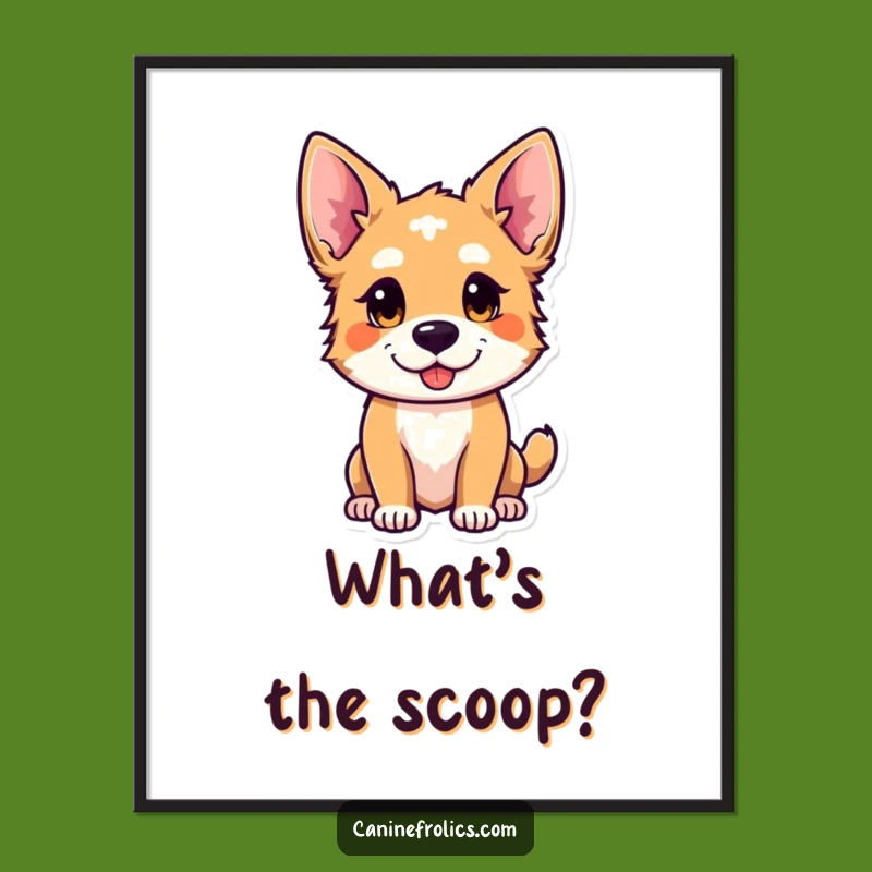 Funny Digital Art Print - Curious Dog Ears Perked Instant Wonder