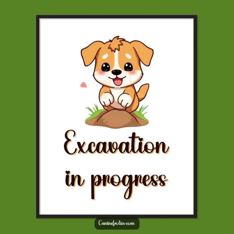 Funny Dog Digging Hole Digital Art: Instant Energetic Decor, Perfect Gift