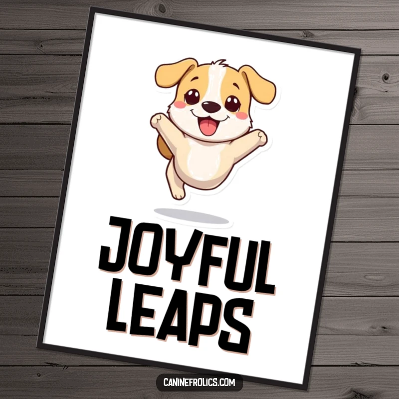Funny dog digital art print of a small, stylized dog character bounding joyfully, radiating happiness and energy.