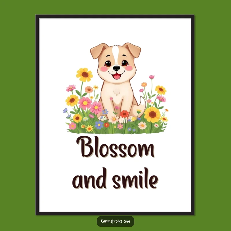 Funny Dog Digital Art: Wildflower Smile, Instant Gift