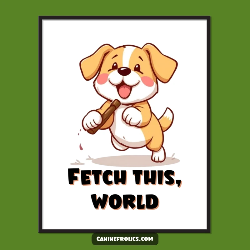 Funny Dog Fetching Stick Digital Art: Instant Joyful Laughter Delivered - Perfect Funny Gift!