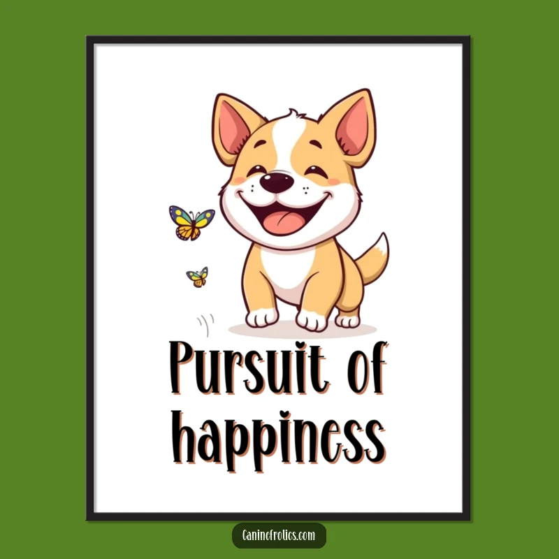 Funny Dog Grin Digital Art: High-Res Butterfly Chase Print, Instant Funny Gift Download