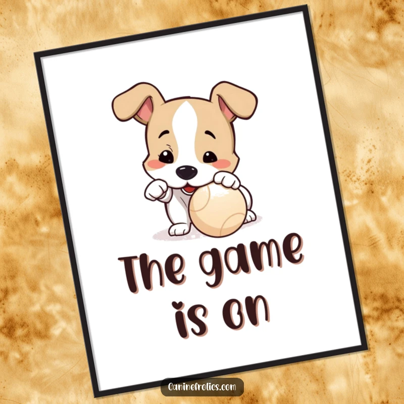 Funny Dog Digital Art Print: A dog playfully nudging a ball with its nose, eyes full of eagerness, capturing the thrill of play.