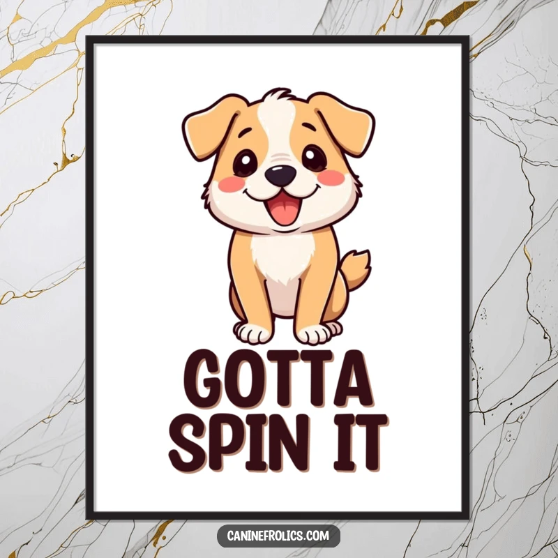 Funny dog digital art print of a dog in a joyful, energetic zoomie spin, full of life.