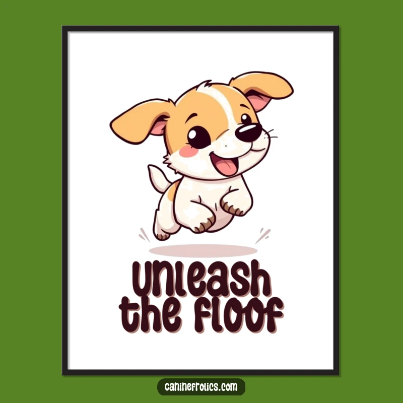 Funny Floppy Ear Dog Digital Art - Goofy Running Pup Print