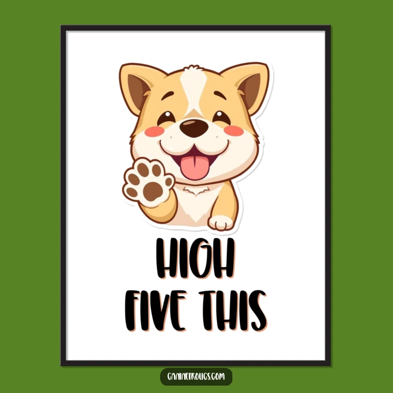 Funny Paw-Giving Dog Digital Art: High-Res Happy Pup Handshake Print