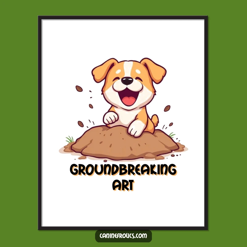 Funny Dog Digging Digital Art: High-Res Playful Pup Dirt Flying Print