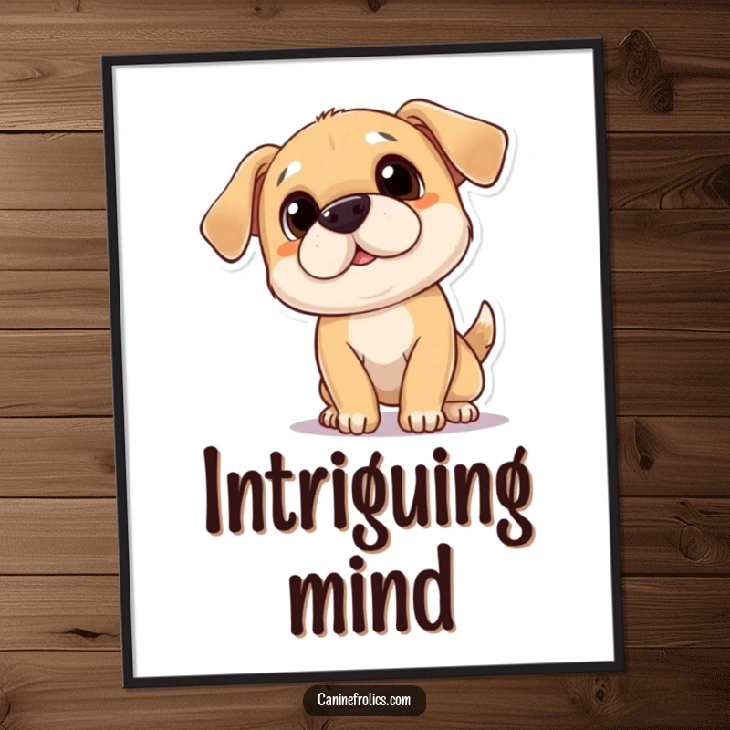 Funny digital art print of a playful dog tilting its head with a wonderfully curious and endearing expression, full of warmth.