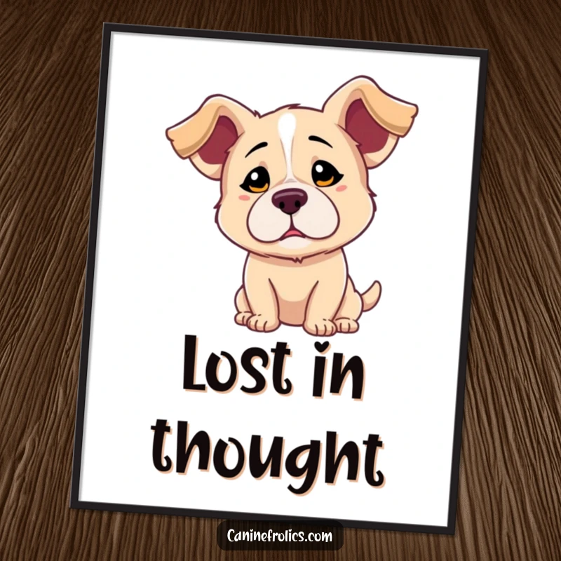 Funny digital art print of a dog with dramatically floppy ears and a sweet, wide-eyed expression of playful confusion.