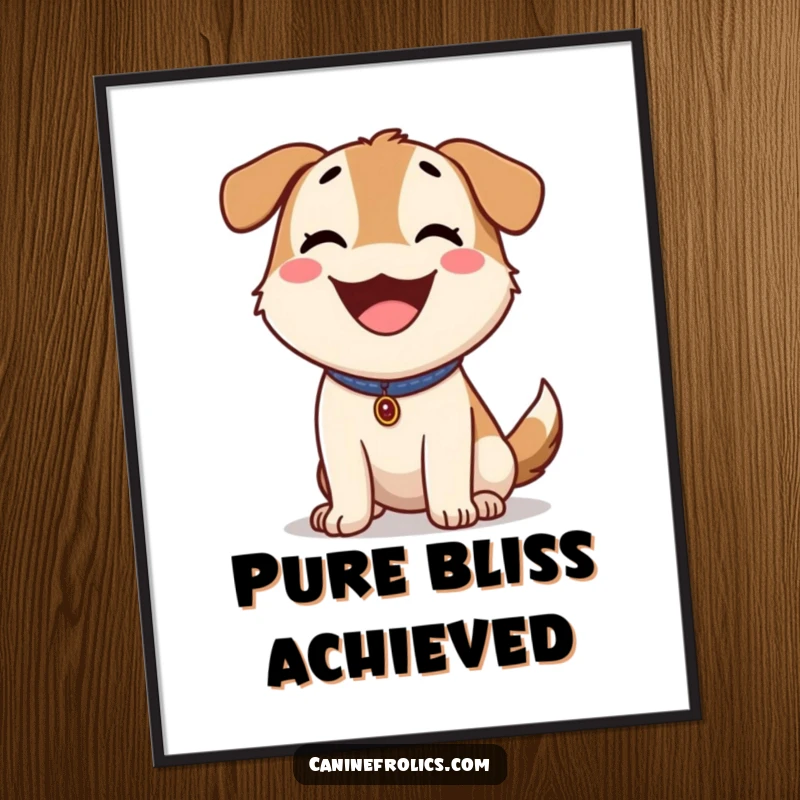 Funny Dog Digital Art Print: Happy dog panting with tongue lolling, enjoying a sunny day, capturing pure outdoor bliss.