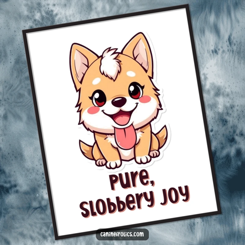 Funny digital art print of a cute dog with a happy expression and tongue lolling out, offering instant visual cheer and humor.