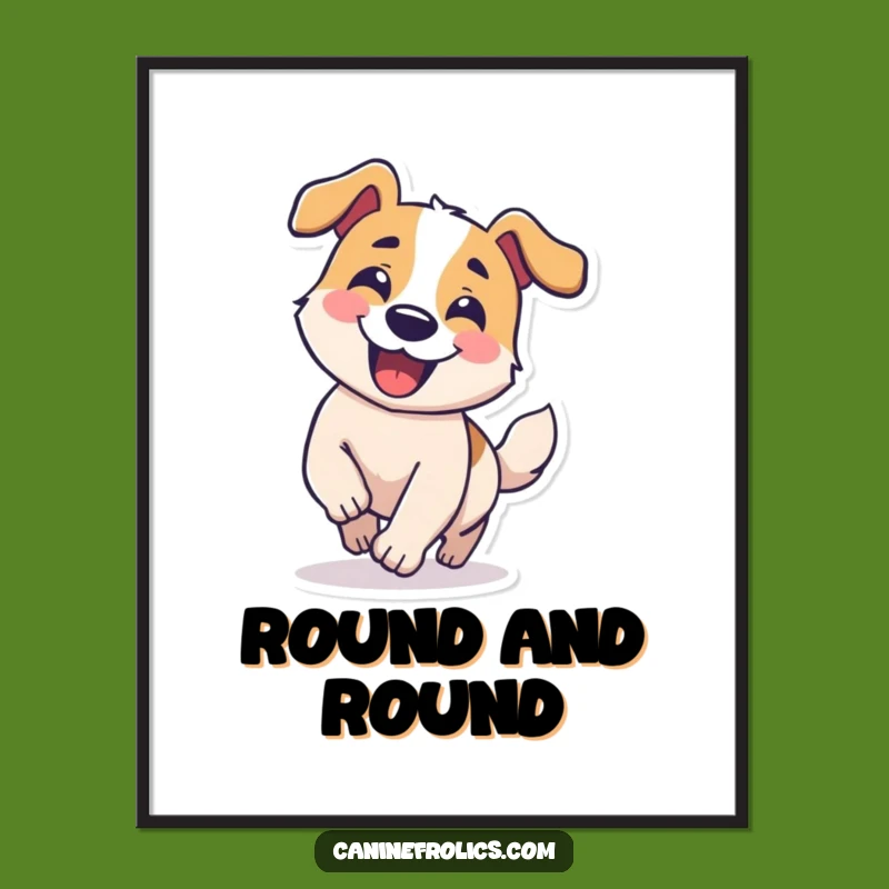 Funny Dog Digital Art: Tail Chaser, Comical Circle, Instant Silly Download