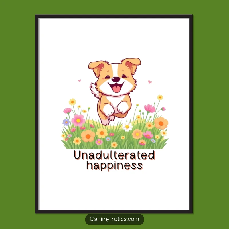 Funny Dog Flower Digital Print: Joyful Bounding Art