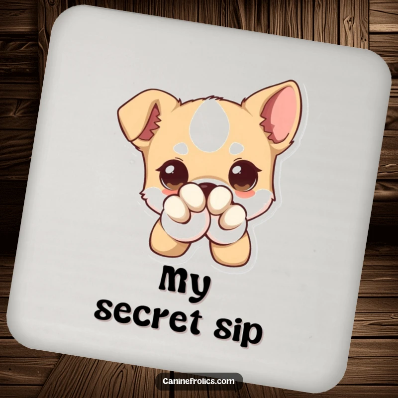 Funny Dog Coaster, a close-up of a dog with exaggeratedly large eyes playfully winking, adding a touch of humor to your drink.
