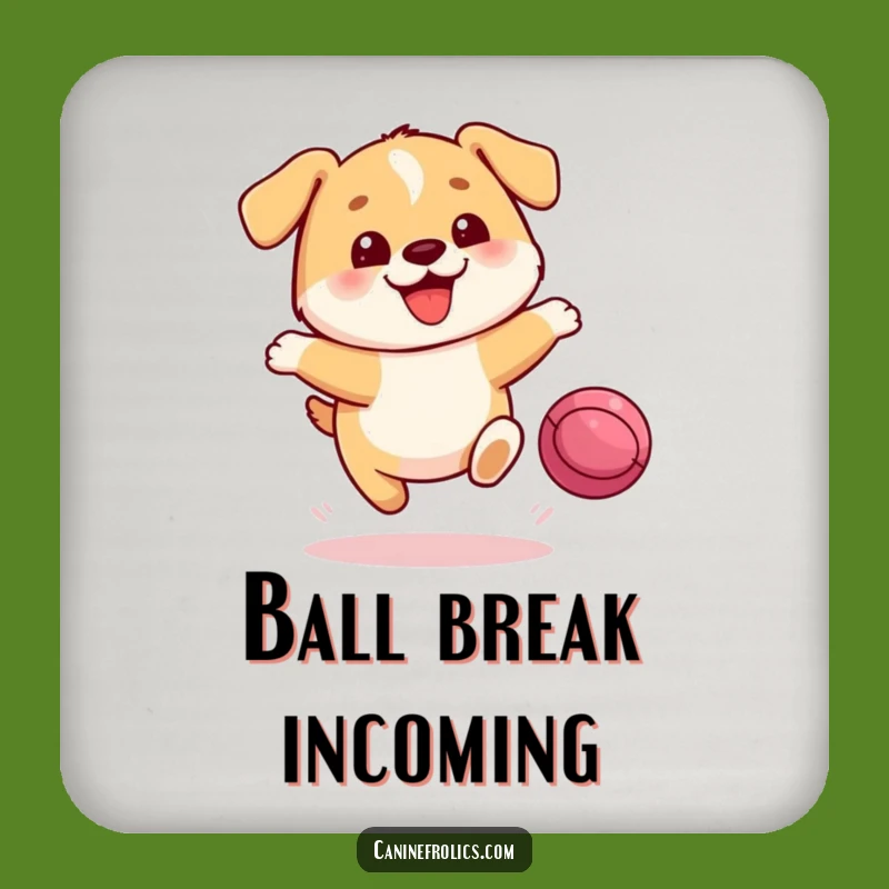 Funny Dog Drink Coaster: Joyful Pup Ball Chase - Protect Surfaces with Humor