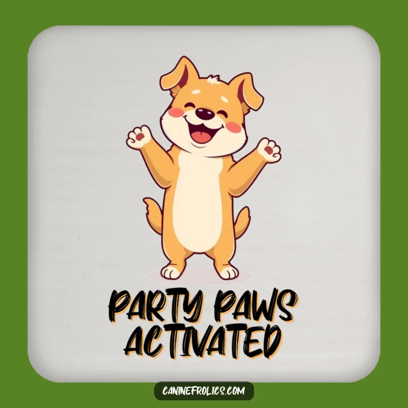 Funny Dog Happy Dance Drink Coaster: Protect Surfaces with Canine Celebration Style