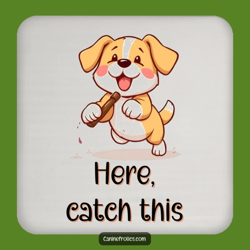 Funny Dog Fetching Stick Coaster Set: Protect Surfaces with Hilarious Doggy Style!